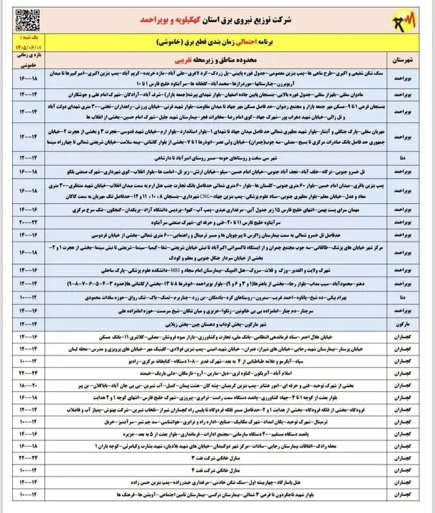 خاموشی با برنامه برق در کهگیلویه و بویراحمد
