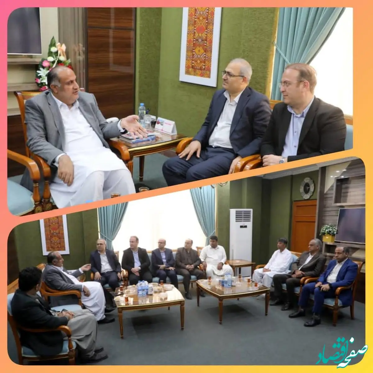 دیدار و نشست دکتر سیدعلی هاشمی عضو هیات مدیره شرکت آزمایشگاه فنی و مکانیک خاک کشور، دکتر عبدالغفور تمندانی مدیرکل آزمایشگاه مکانیک خاک استان سیستان و بلوچستان و هیات همراه با دکتر محمد سعید اربابی رئیس هیات مدیره و مدیرعامل سازمان منطقه آزاد چابهار