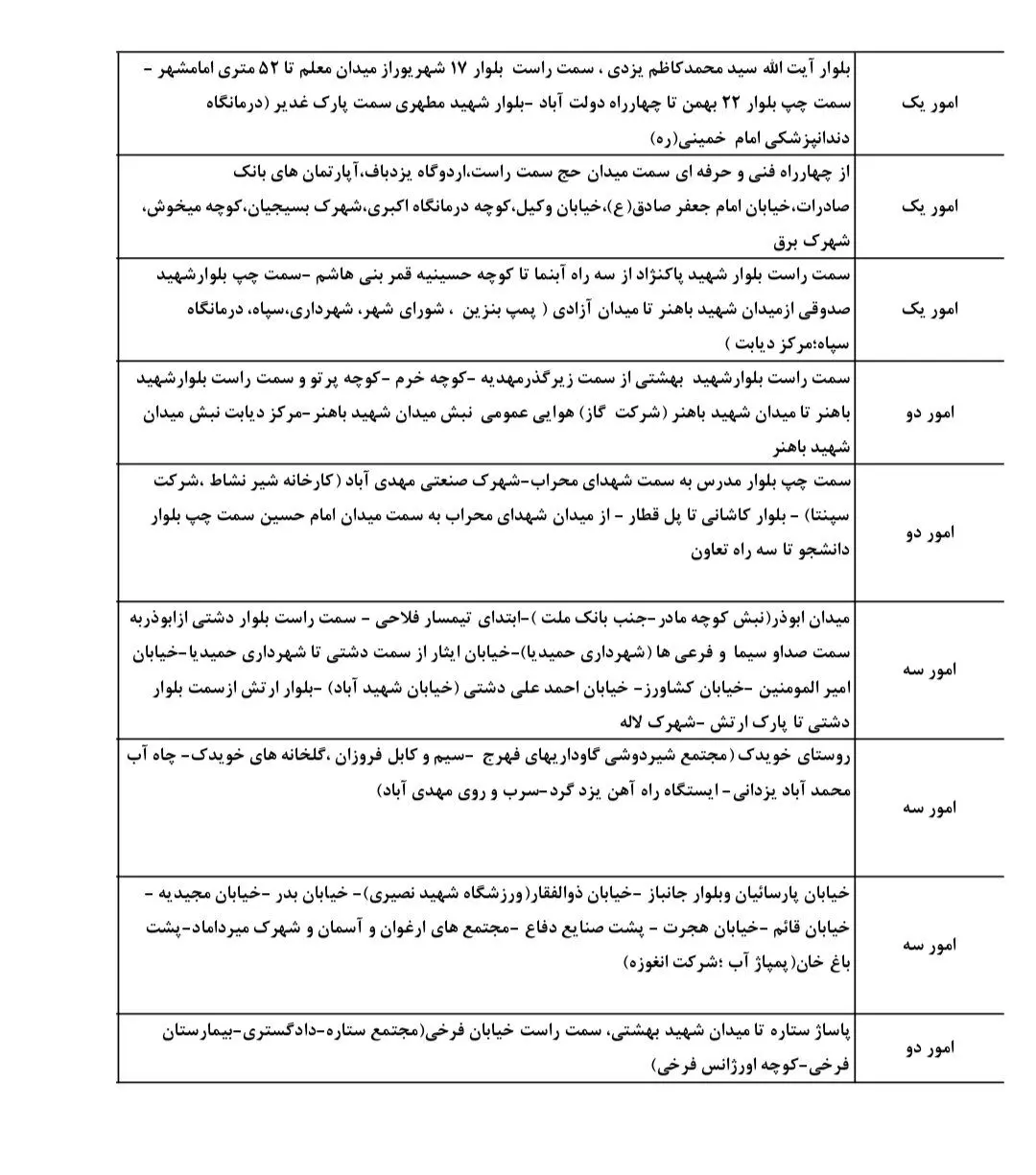 جدول قطعی برق یزد یکشنبه ۲ شهریور ۱۴۰۴ + ساعات خاموشی