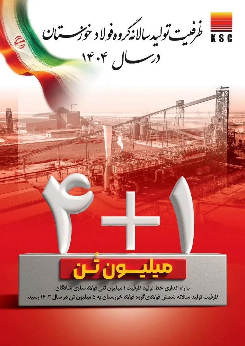 ظرفیت تولید سالانه گروه فولاد خوزستان در سال ۱۴۰۴/ ۱+۴ میلیون تُن