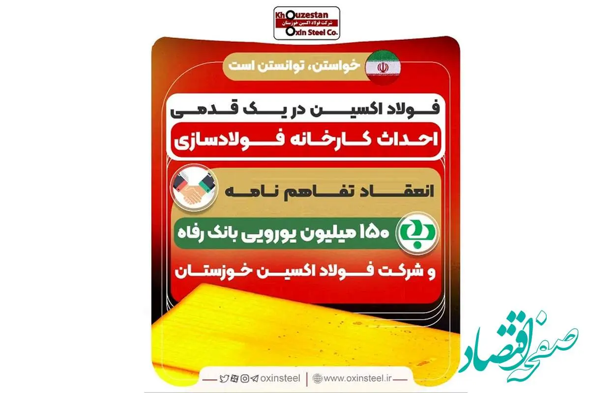 انعقاد تفاهم نامه ۱۵٠ میلیون یورویی بانک رفاه و شرکت فولاد اکسین خوزستان