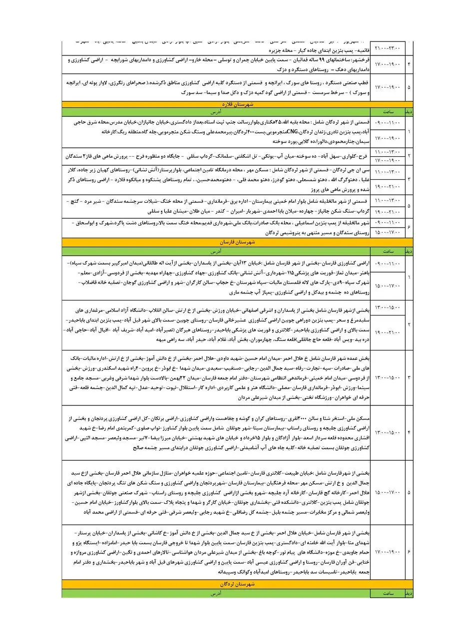 برنامه قطعی برق چهارمحال‌ و بختیاری‌ سه شنبه ۱۱ شهریور + جدول