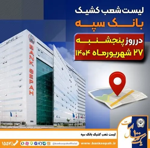 لیست شعب کشیک بانک سپه در روز پنجشنبه بیست و هفتم شهریورماه