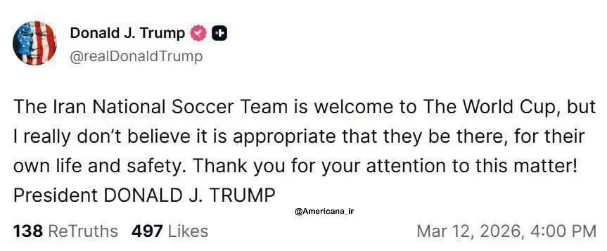 این بار ترامپ جنایتکار تیم ملی فوتبال را تهدید کرد!
