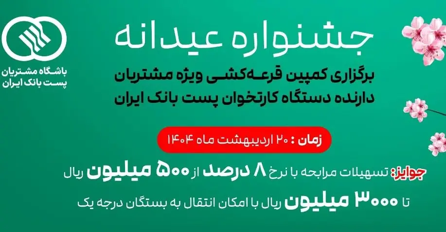 عضویت ۳۹۰ هزار نفر از دارندگان دستگاههای پایانه فروش پست بانک ایران در باشگاه مشتریان و شرکت آنها در جشنواره جوایز