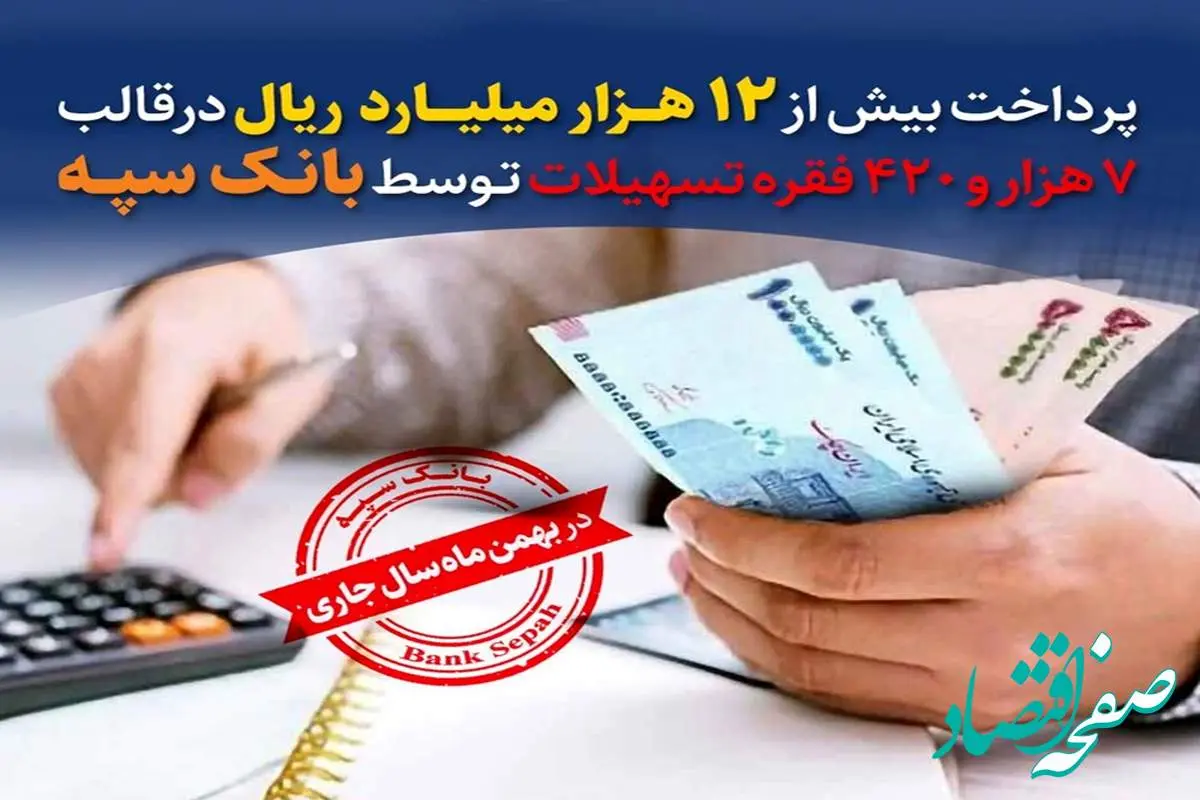 پرداخت بیش از 12 هزار میلیارد ریال در قالب 7 هزار و 420 فقره تسهیلات توسط بانک سپه