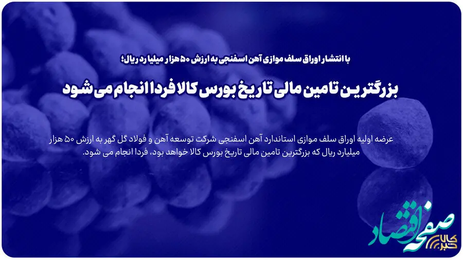 بزرگترین تامین مالی تاریخ بورس کالا فردا انجام می شود