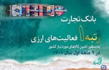 کسب رتبه نخست بانک تجارت در فعالیت‌های ارزی به منظور تامین کالاهای اساسی کشور