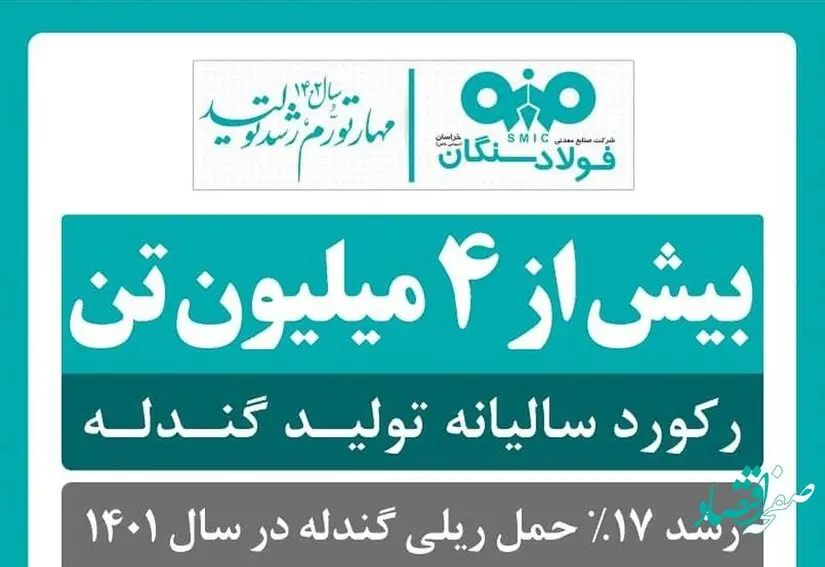 تولید در فولاد سنگان از مرز ۴ میلیون تن فراتر رفت
