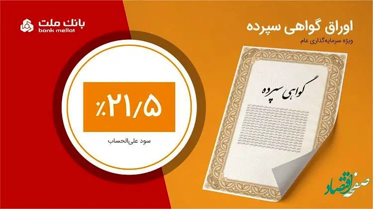 فروش 7 هزار میلیارد تومان گواهی سپرده بانک ملت با نرخ 21.5 درصد