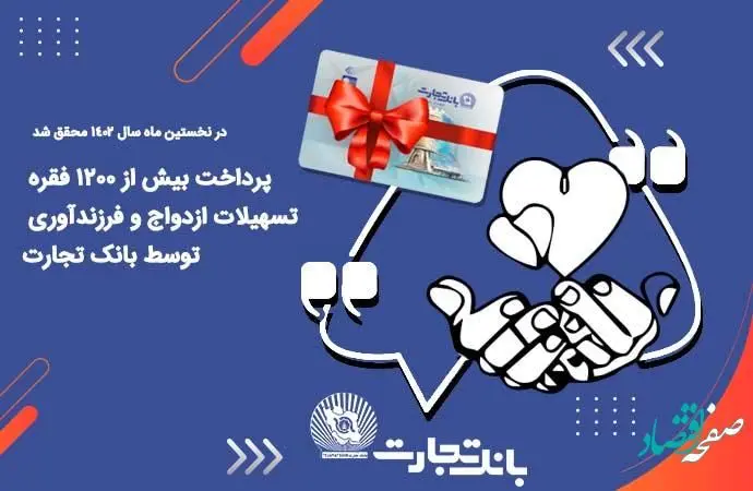 پرداخت بیش از 1200 فقره تسهیلات ازدواج و فرزندآوری توسط بانک تجارت