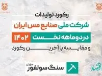 ثبت رکورد تولید 10 میلیون و 48 هزار تنی سنگ سولفور شرکت ملی مس