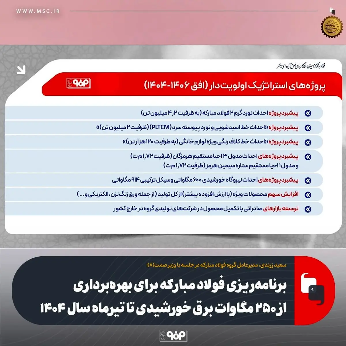 برنامه‌ریزی فولاد مبارکه برای بهره‌برداری از ۲۵۰ مگاوات برق خورشیدی تا تیرماه سال ۱۴۰۴