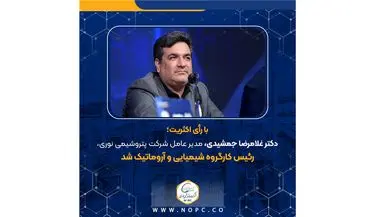 با رأی اکثریت؛ دکتر غلامرضا جمشیدی، مدیر عامل شرکت پتروشیمی نوری، رئیس کارگروه شیمیایی و آروماتیک شد