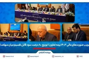 تصویب صورت‌های مالی 1403 بیمه تعاون/ توزیع ۸۰ درصد سود قابل تقسیم میان سهامداران
