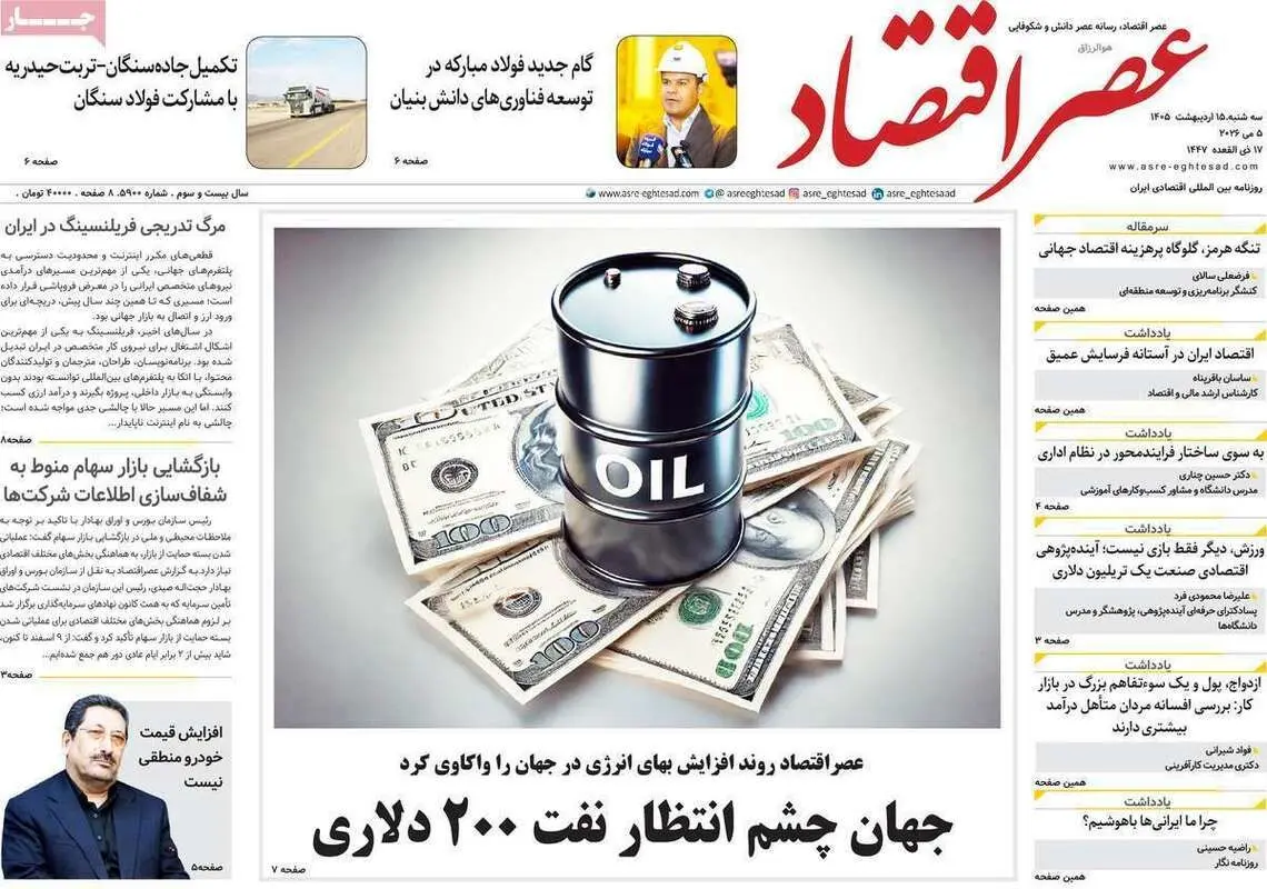 صفحه اول روزنامه‌های اقتصادی امروز 15 اردیبهشت