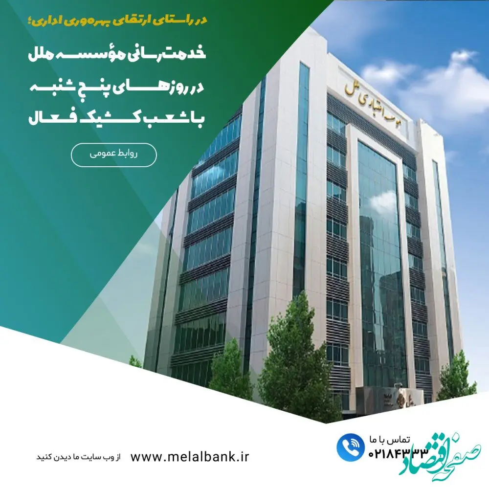 خدمت‌رسانی مؤسسه اعتباری ملل در روزهای پنج‌شنبه با شعب کشیک فعال