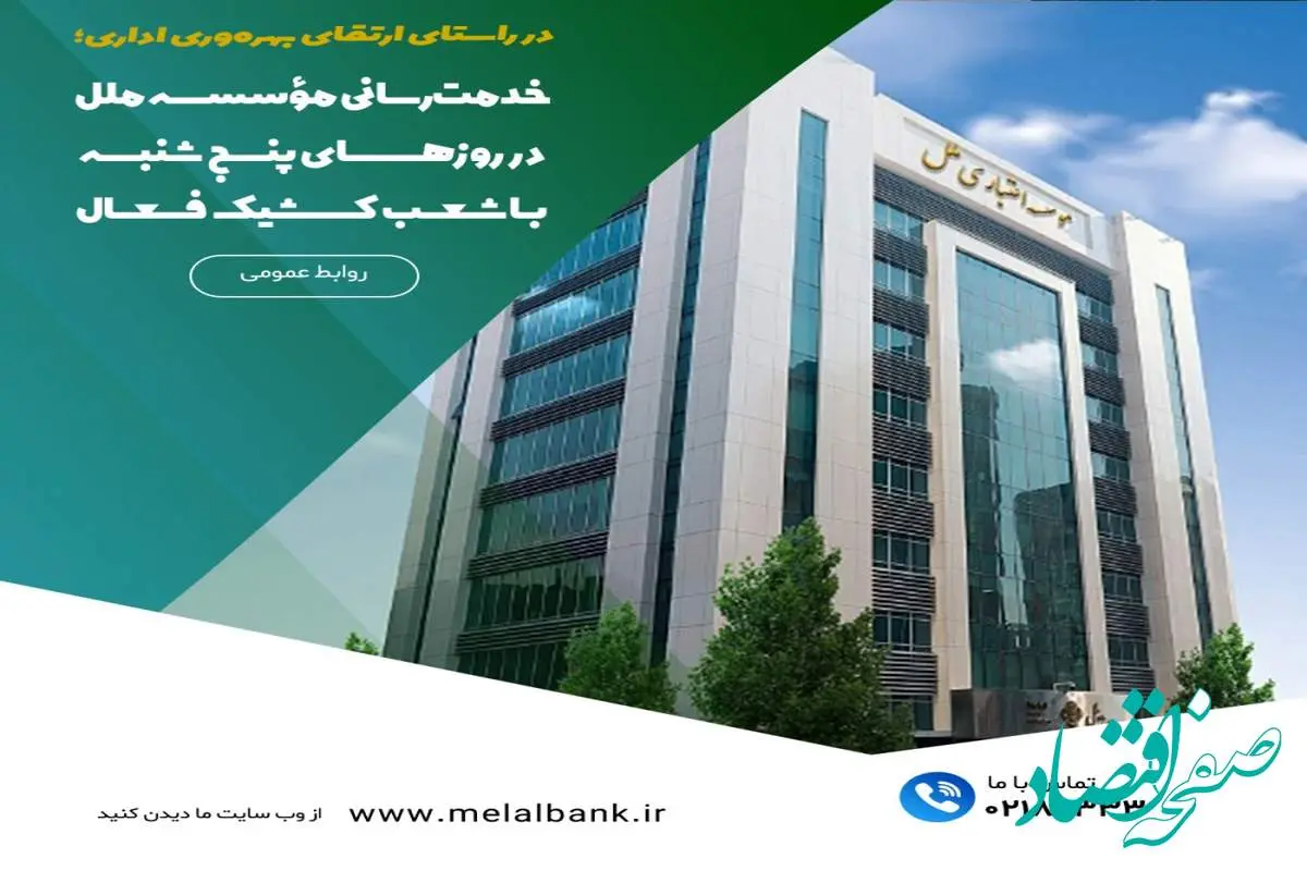 خدمترسانی مؤسسه اعتباری ملل در روزهای پنجشنبه با شعب کشیک فعال