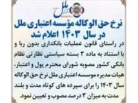 نرخ حق الوکاله موسسه اعتباری ملل در سال 1403 