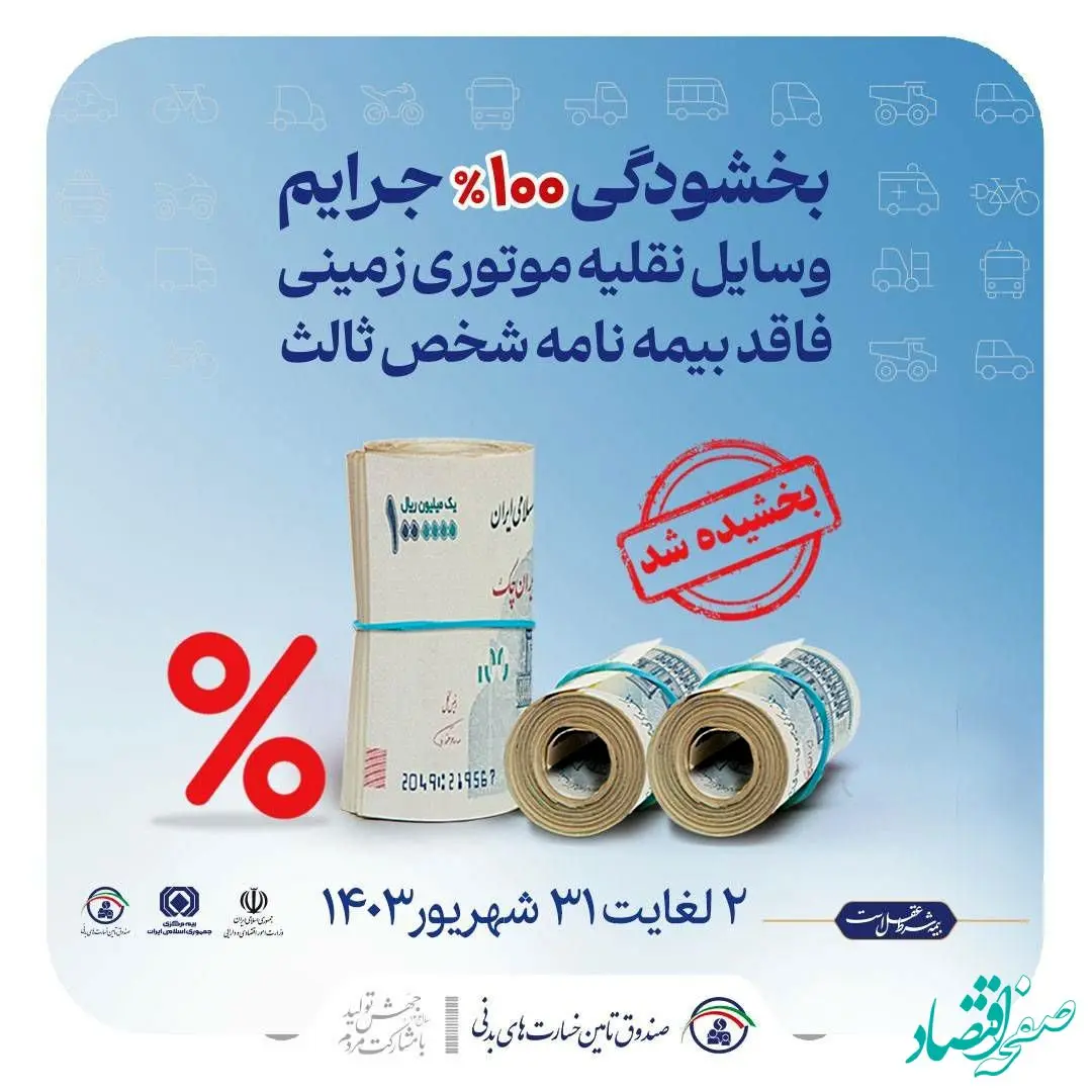 صددرصد جرایم بیمه نامه شخص ثالث به مدت ۳۰ روز بخشیده شد