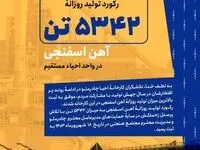 رکورد تولید روزانه ۵۳۴۲ تن آهن اسفنجی در واحد احیاء مستقیم