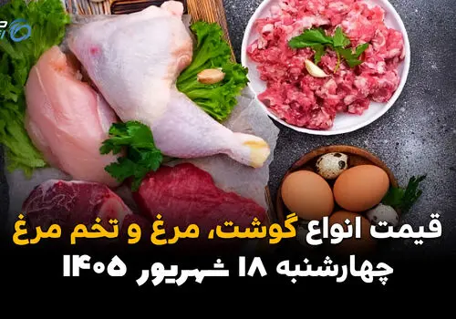 اینفوگرافی | قیمت گوشت، مرغ و تخم‌مرغ امروز چهارشنبه ۱۸ شهریور ۱۴۰۵؛ مرغ ارزان‌تر شد
