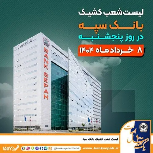 لیست شعب کشیک بانک سپه در روز پنجشنبه هشتم خردادماه