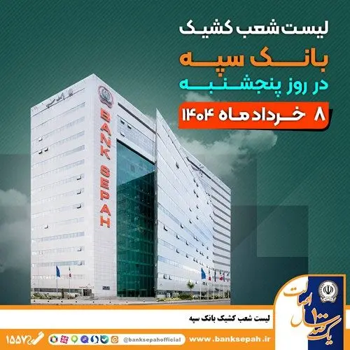 لیست شعب کشیک بانک سپه در روز پنجشنبه هشتم خردادماه