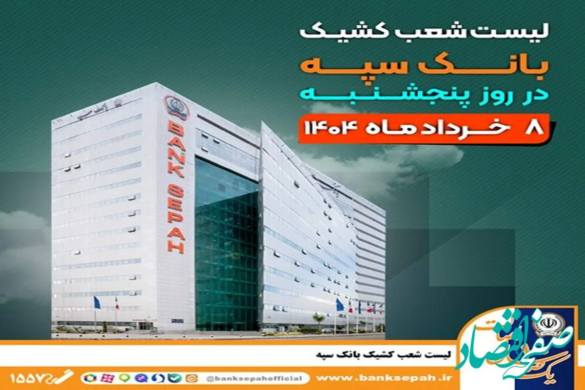 لیست شعب کشیک بانک سپه در روز پنجشنبه هشتم خردادماه