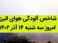 شاخص آلودگی هوای البرز امروز سه شنبه ۱۴ آذر ۱۴۰۲