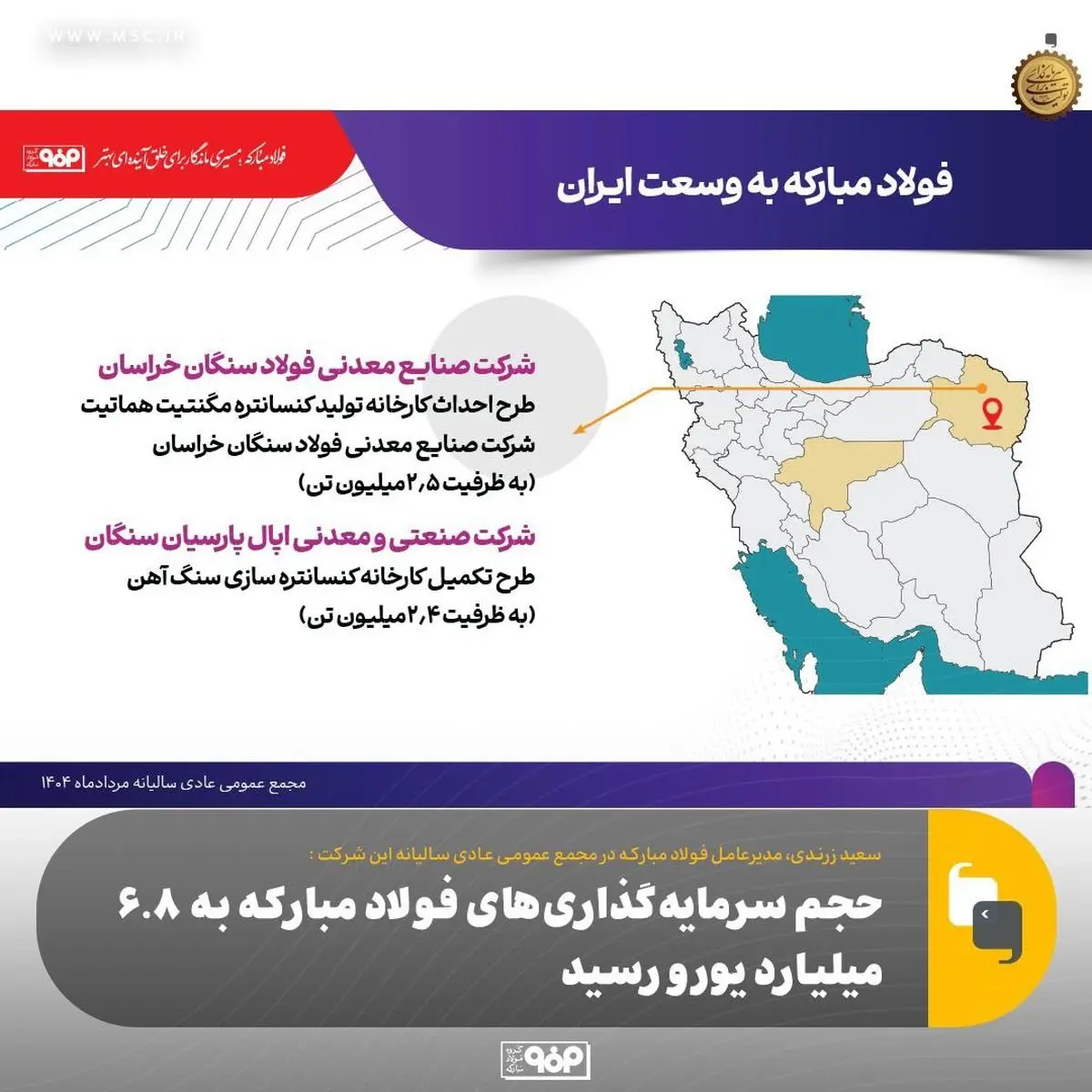 حجم سرمایه‌گذاری‌های فولاد مبارکه به ۶.۸ میلیارد یورو رسید/ سرمایه‌گذاری در میادین گازی برای تأمین پایدار انرژی