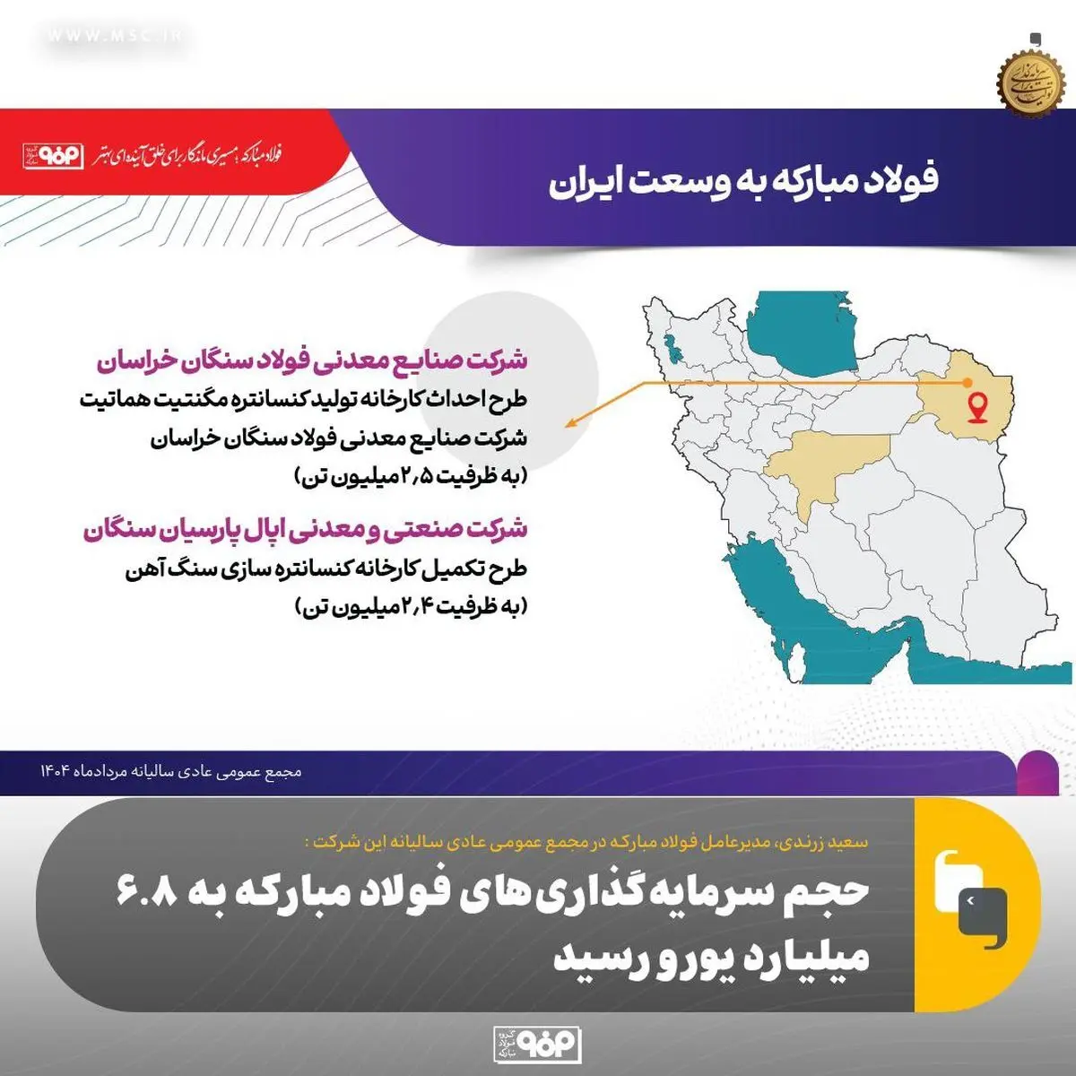 حجم سرمایه‌گذاری‌های فولاد مبارکه به ۶.۸ میلیارد یورو رسید/ سرمایه‌گذاری در میادین گازی برای تأمین پایدار انرژی