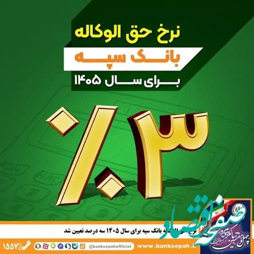 نرخ حق الوکاله بانک سپه برای سال ۱۴۰۵ سه درصد تعیین شد