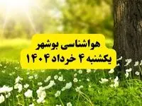 هواشناسی بوشهر فردا یکشنبه ۴ خرداد ۱۴۰۴ | وضعیت آب و هوای بوشهر یکشنبه چهارم خرداد ۱۴۰۴ | آخرین خبر هواشناسی استان بوشهر