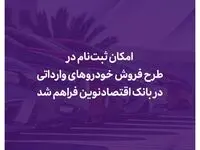 امکان ثبت‌نام در دور جدید فروش خودروهای وارداتی در بانک اقتصادنوین فراهم شد