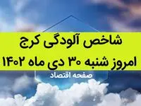 شاخص آلودگی کرج امروز شنبه ۳۰ دی ماه ۱۴۰۲