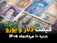 قیمت ارز آزاد امروز شنبه ۱۰ مرداد ۱۴۰۵ | آخرین قیمت دلار، یورو، درهم، تتر و سایر ارزها در بازار آزاد