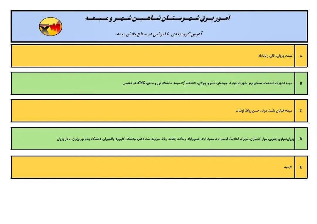 قطعی برق استان اصفهان چهارشنبه ۱۹ شهریور ۱۴۰۴ + جدول