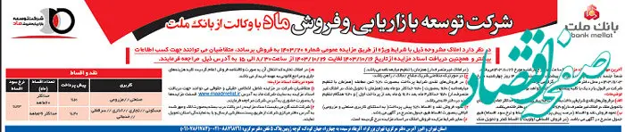 برگزاری مزایده عمومی املاک مازاد بانک ملت