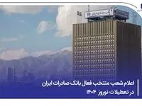 ​اعلام شعب منتخب فعال بانک صادرات ایران در تعطیلات نوروز ۱۴۰۴