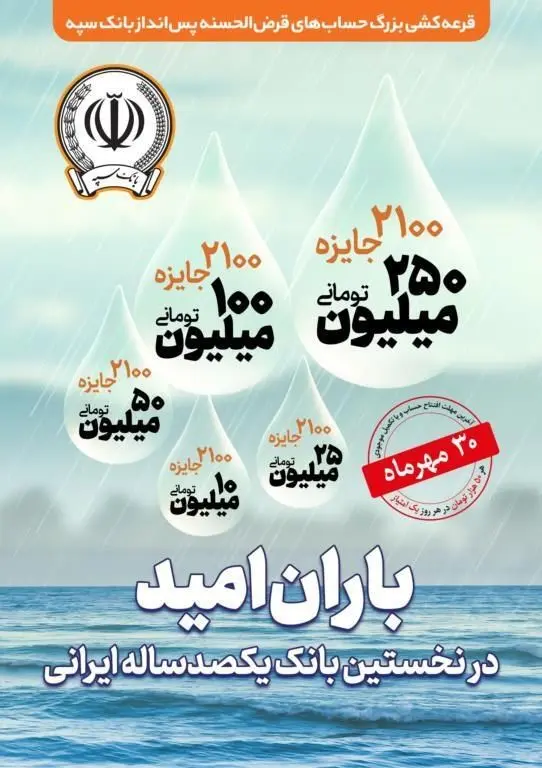 30 مهر‌ماه؛ آخرین مهلت شرکت در جشنواره حساب‌های قرض‌الحسنه پس انداز بانک سپه