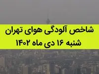 شاخص آلودگی هوای تهران امروز شنبه ۱۶ دی ماه ۱۴۰۲ + کیفیت هوای تهران امروز به تفکیک مناطق