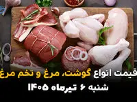 سفره خانوار زیر ذره‌بین بازار | قیمت گوشت، مرغ و تخم‌مرغ امروز 6 تیر 1405