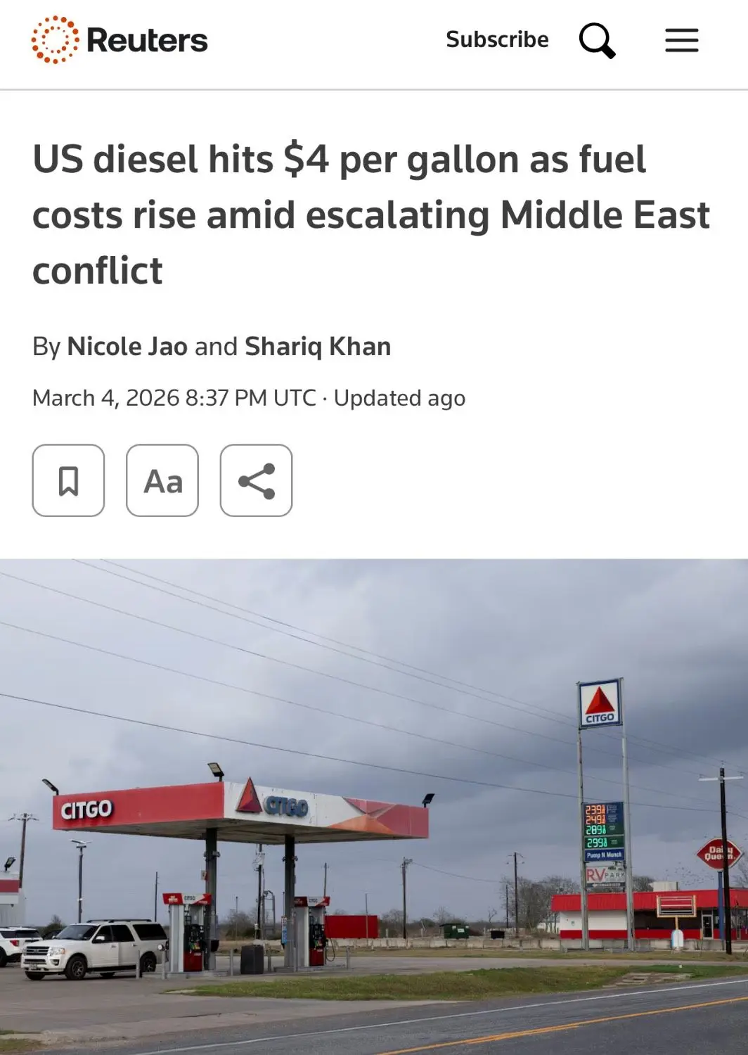 دیزل آمریکا به بالای ۴ دلار رسید| بنزین ۳ دلار