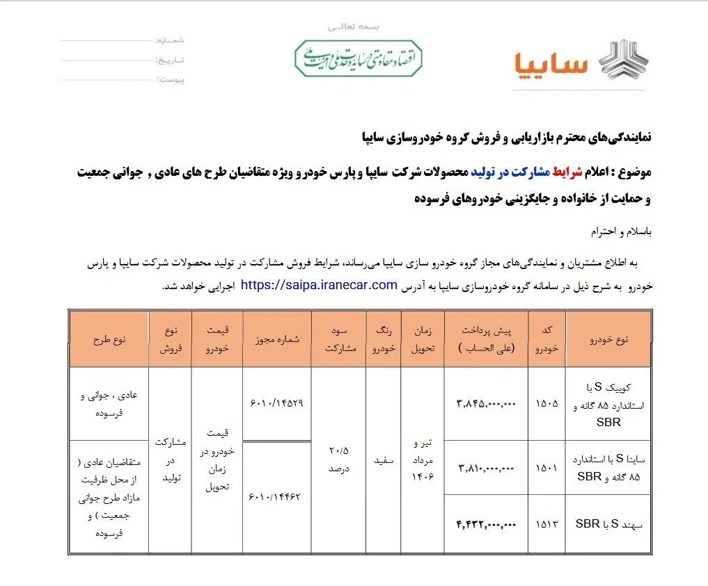 در حال تکمیل است/// شنبه؛ آغاز فروش مشارکت در تولید محصولات ایران‌خودرو و سایپا