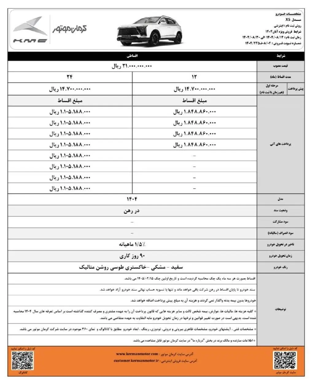 فروش اقساطی محصولات کرمان موتور