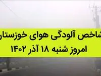 شاخص آلودگی هوای خوزستان امروز شنبه ۱۸ آذر ۱۴۰۲