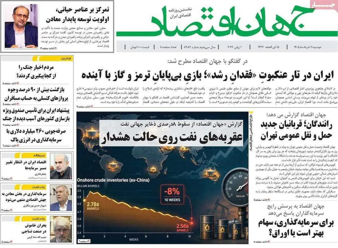 صفحه اول روزنامه‌های اقتصادی امروز 11 خرداد
