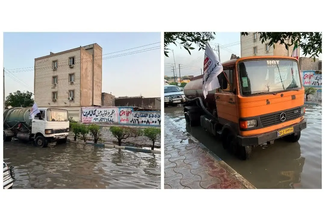 رفع بخشی از آبگرفتگیهای اهواز با امکانات فولاد اکسین