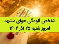 شاخص آلودگی هوای مشهد امروز شنبه ۲۵ آذر ۱۴۰۲ + کیفیت هوای مشهد امروز